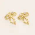 Eleganti ciondoli a fiocco placcati oro 18 carati con zirconi per gioielli fai da te - Stile H (Fiocco a Righe Diagonali) / 2 Pezzi (12.5x14.5mm) / Oro 18K