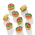 Traditional Xiangyun cloud alloy spacer beads in gold and enamel for DIY jewelry making - Red Green Auspicious Cloud (Horizontal Hole) / 2 Pcs/Set