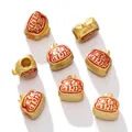 DIY gold-tone alloy lucky pouch spacer beads with red enamel for jewelry making - Attract Wealth (Horizontal Hole) / 2 Pcs/Set