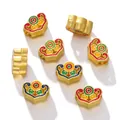 Set of golden alloy auspicious cloud spacer beads with colorful enamel for DIY jewelry making - Tibetan Auspicious Cloud (Horizontal Hole) / 2 Pcs/Set / Gold