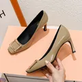 Elegant elephant gray patent leather square toe pumps with gold buckle decoration - 38 / Square Buckle Stiletto / Elephant Gray (7cm Stiletto)
