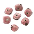 Handmade pink irregular ceramic beads with cream texture and cute cat patterns for DIY crafts - Cat Texture Style (Style 16)