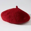 Close-up of a vintage red plush beret showing soft wool-like texture and thick knit - One Size / Burgundy