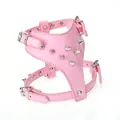 Pink spiked PU leather dog harness with punk style metal studs and adjustable buckles. - Pink