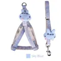 Sky blue plaid dog harness and leash set featuring a cute cartoon rabbit plush doll - Size S Width 1.0cm / Sky Blue