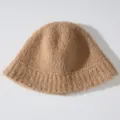 Cozy alpaca wool winter bucket hat in camel brown with minimalist knit texture design. - One Size / Camel