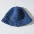 Cozy blue fuzzy alpaca wool knit bucket hat for winter warmth and soft texture - One Size / Haze Blue