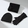Ensemble d'hiver classique en laine noire avec écharpe, bonnet et gants tricotés - Parure 3 Pièces Noir / Taille unique / Noir