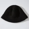 Soft black alpaca wool bucket hat featuring a minimalist fuzzy texture for winter - One Size / Black