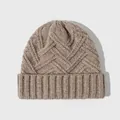 Premium 100% wollen gebreide muts in kaki met dik kruissteekpatroon - Eén maat / Khaki