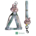 Green plaid pet harness and leash set featuring a cute plush rabbit doll decoration - Size S Width 1.0cm / Green