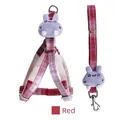 Red plaid pet harness and leash set with cute purple bunny plush decoration - Size S Width 1.0cm / Red