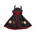 Schwarzer Halloween Haustier Teufelsumhang mit Hörnern und Kürbisdruck für Katzen - Dämon Kürbis Stil / Schwarz