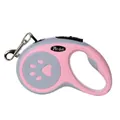 Professional pink and grey automatic retractable pet dog leash for safe walking outdoors - Paw Print Pattern / 5M (15kg) / Pink