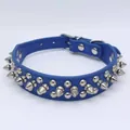 Collier punk en cuir PU bleu avec pointes argentées pour chiens et chats, résistant - Collier ras-du-cou / M: 2,5*42CM / Bleu foncé