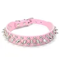 Collier rose en cuir PU avec rivets punk métalliques pour chiens et chats stylés - Collier ras-du-cou / XS: 2,5*30CM / Rose