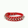 Collier pour animaux en cuir PU rouge style punk avec clous et pointes argent - Collier ras-du-cou / XS: 2,5*30CM / Rouge