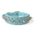 Collier punk pour animaux en cuir PU bleu clair avec pointes et clous argentés - Collier ras-du-cou / L: 2,5*51CM / Bleu clair
