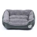 Vierkant warm pluche huisdierbed voor honden en katten met zachte fleecevoering voor winter - S / Donkergroen