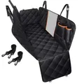 Housse de siège auto pour chien matelassée noire imperméable avec fenêtre en filet - Style 08