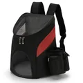 Mochila transportadora plegable y transpirable para perros pequeños y gatos en negro - S / Negro Con Rojo