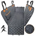 Housse de siège auto pour chien imperméable noire avec bordure orange et design matelassé - 13 with orange