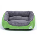 Panier pour animaux vert carré avec doublure en polaire grise et motif de patte - Vert