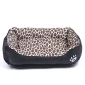 Panier carré pour animaux avec imprimé girafe et doublure en peluche chaude pour chat - Imprimé léopard