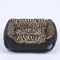 Panier carré noir pour animaux avec doublure en peluche zébrée chaude pour chiens - Imprimé Tigre