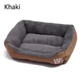 Panier carré pour animaux avec extérieur kaki et doublure en polaire grise douce pour la chaleur - Kaki