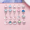 Detail view of assorted ocean-themed enamel charms including mermaid tails and jellyfish. - 20 Pieces Set / Silver Ocean Series 20-Piece Set (SN1807)