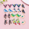 A variety of colorful enamel bird charms including parrot and hummingbird designs for DIY - Enamel Mixed Bird Collection Set / Set of 10 Styles 2 Pieces Each (SN1769)