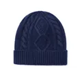 Berretto in lana blu navy con motivi classici a treccia e rombi per un caldo look invernale - Taglia unica / Blu navy
