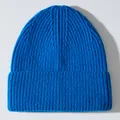 Thick blue ribbed knit wool beanie hat for autumn and winter outdoor wear - One Size / Sapphire Blue