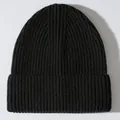 Premium black ribbed knit wool beanie hat for winter warmth, minimalist unisex style - One Size / Obsidian Black