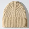 Beige thickened knitted wool beanie for autumn and winter, simple and warm style - One Size / Oatmeal