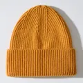 Warme ingwergelbe, dick gestrickte Beanie-Mütze für Damen und Herren für den Winter - Einheitsgröße / Kurkuma