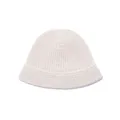 Premium beige pure wool ribbed knit bucket hat for women with a thick warm thermal finish - One Size / Ivory
