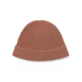 Solid brown pure wool knitted bucket hat with thick ribbed texture - One Size / Brown