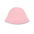 Premium warm pink pure wool knitted bucket hat with ribbed texture and minimalist design - One Size / Pink