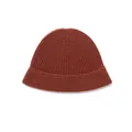 Solid brown thick wool knitted bucket hat with ribbed texture for winter - One Size / Caramel color