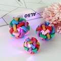 Set of three colorful glowing TPR woven balls for dog teething and interactive play - Glowing Ball / Small (5.5CM) / Rainbow