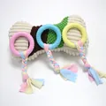 Durable colorful TPR dog chew toy set with braided cotton fabric tails for pet teething - Large Circle Cloth Strip