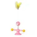 Interactive pink cat toy with spring, yellow feather, and strong suction cup base - Pink