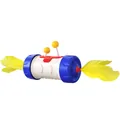 Interactive cat tumbler toy with vibrant yellow feathers and blue wheels for pet play - US Blue