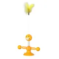 Interactive yellow spring cat toy with suction cup and natural yellow feathers - Orange