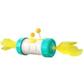 Interactive cat tumbler toy with bright yellow feathers and bouncing balls for pets - Lake Blue