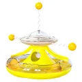 Interactive UFO-shaped yellow cat tumbler toy with track balls and spring teaser - Yellow