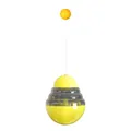 Interactive cat treat dispenser wobbler toy with yellow teaser ball and weighted base - Yellow