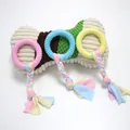 Set of 3 colorful TPR rubber chew rings with durable braided fabric rope toys for dogs - Large Circle Cloth